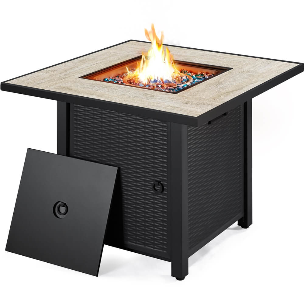 Yaheetech 30 Inch Outdoor Propane Fire Pit Table with Blue Glass Stones
