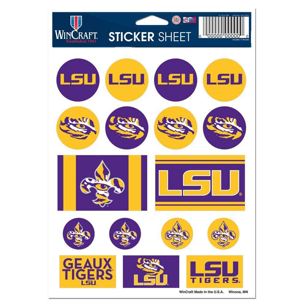 LSU Tigers Vinyl Decal Sheet - 17 Stickers, 5x7 Inches
