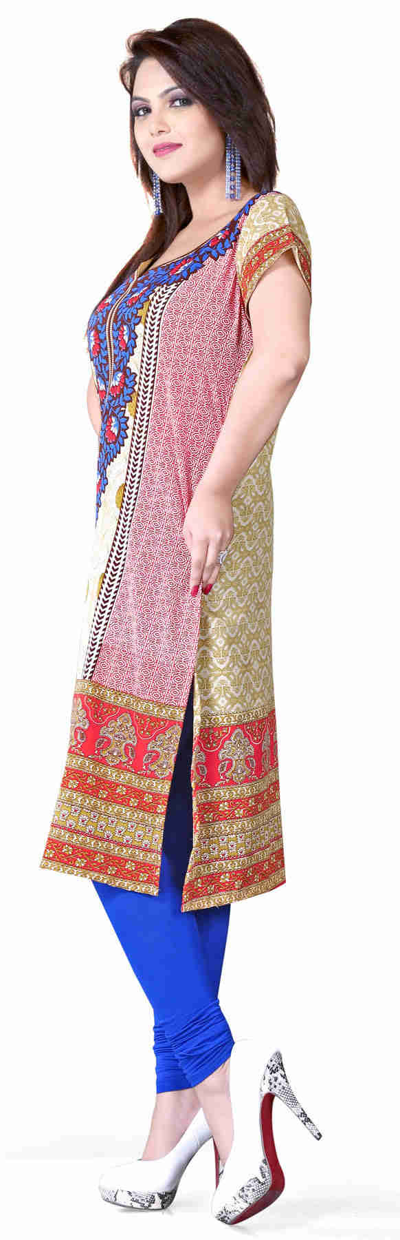 Elegant Silky Crape Long Kurti Top for Women (Blue)