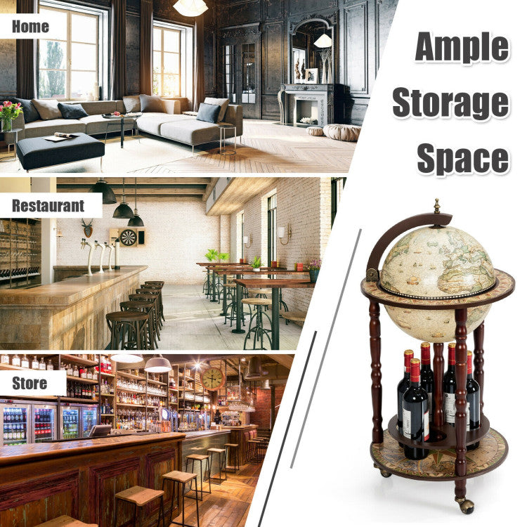 18th Century Inspired Italian Globe Wine Bar Stand with Storage