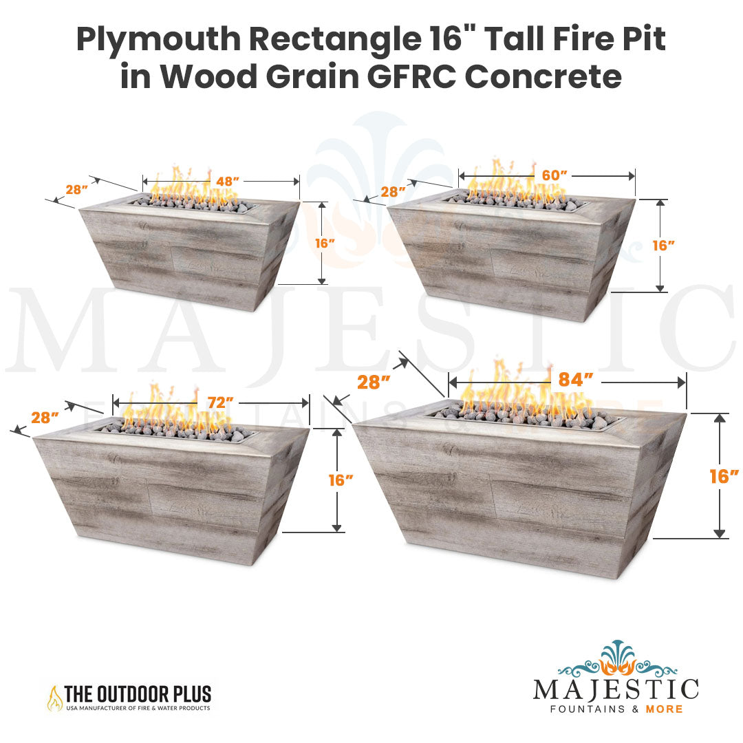 The Outdoor Plus Plymouth Rectangle 16" Tall Woodgrain Concrete Fire Pit with Cover