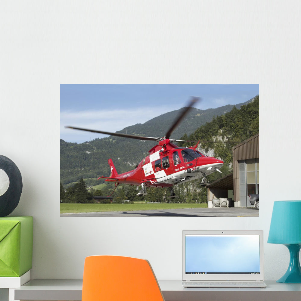 Swiss Air AW109 Helicopter Wall Decal - Vibrant Aviation Decor