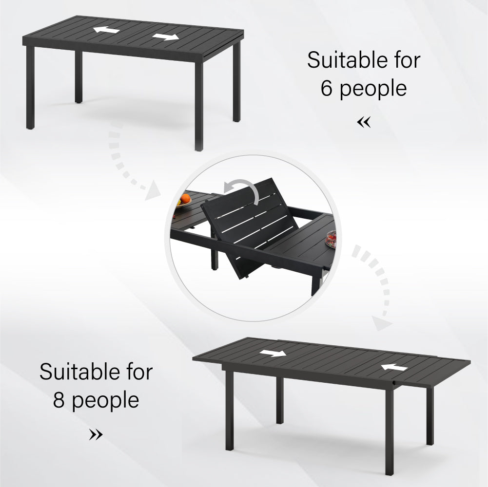 PHI VILLA Outdoor Patio Dining Set, Adjustable Table with Cushioned Swivel Chairs