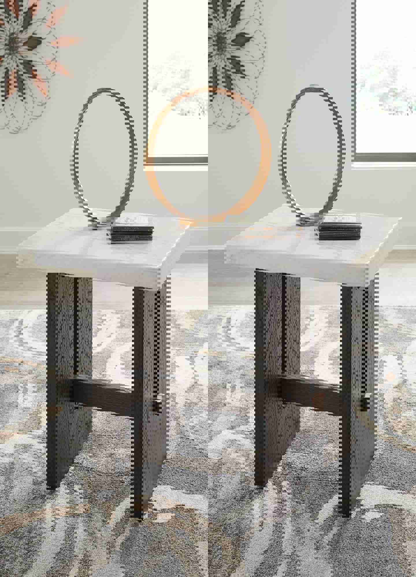 Stylish Burkhaus Rectangular End Table with Natural Marble Top