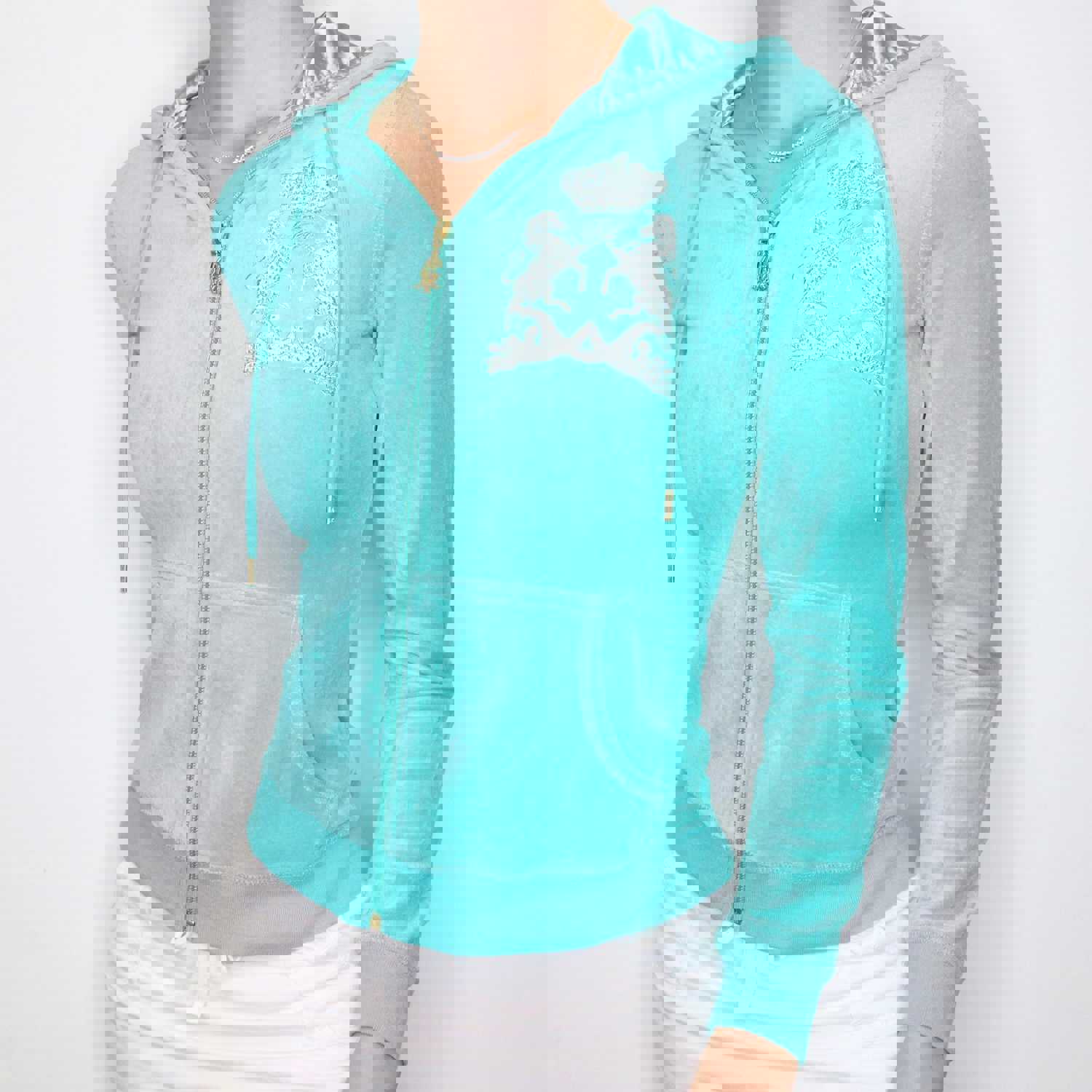 Vintage Christian Audigier Aqua Velour Unicorn Hoodie