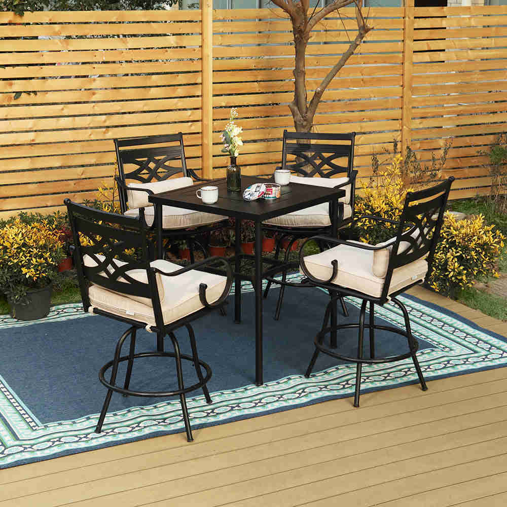 PHI VILLA Outdoor Swivel Bar Stools with Cushion and High Table