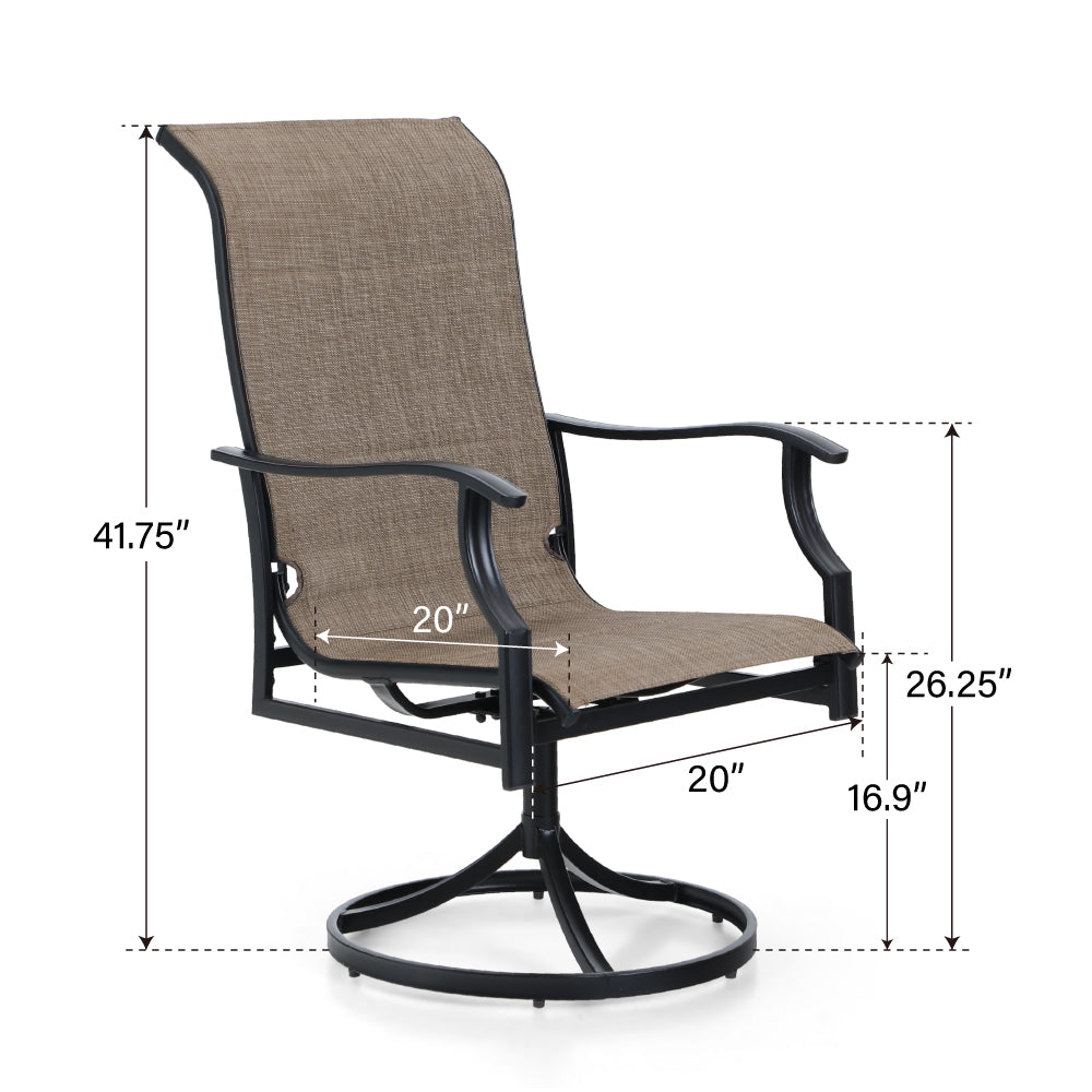 PHI VILLA 8-Piece Outdoor Dining Set with 13ft Umbrella, Rectangle Steel Table, Swivel Textilene Wave Arm Chairs