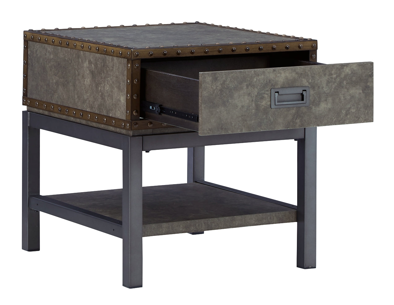 Vintage Industrial Style End Table with USB Charging