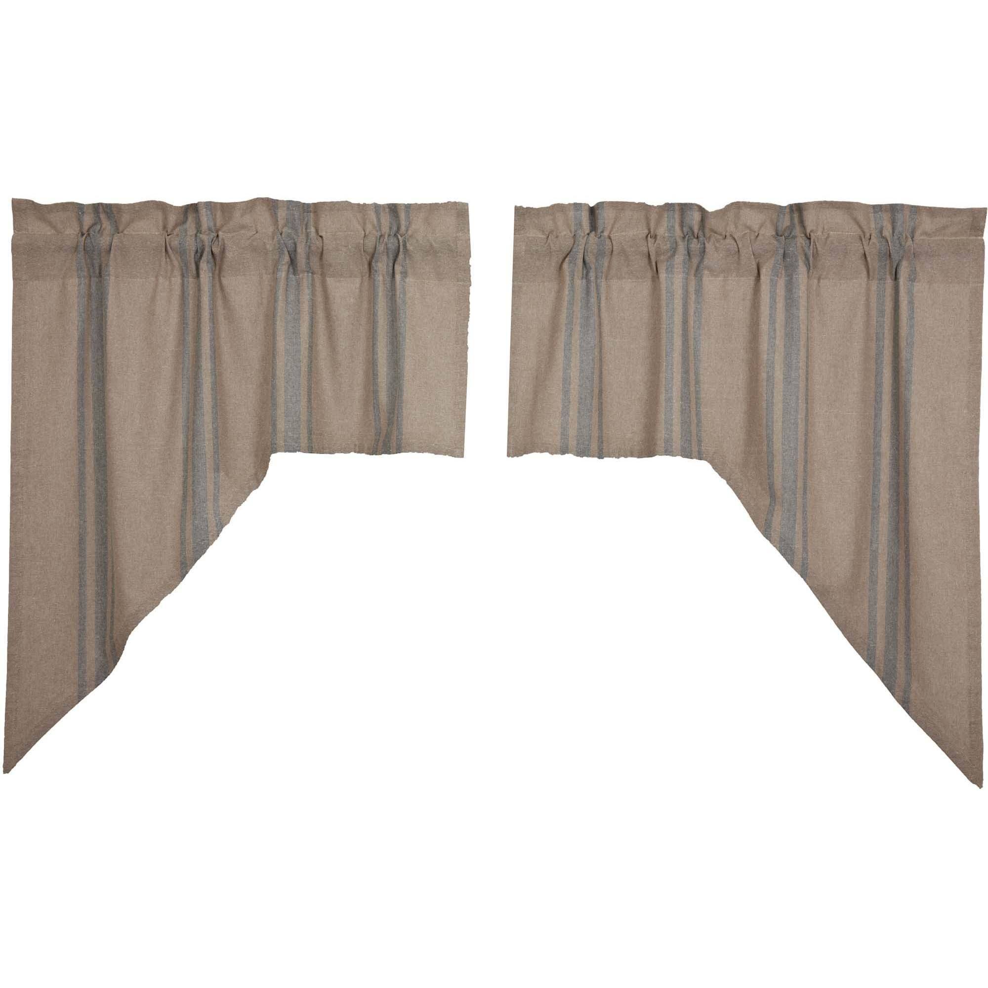 Cotton Grain Sack Blue Lined Swag Curtains Set
