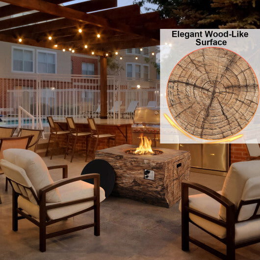 40 Inch Rectangle Propane Fire Pit Table with Natural Wood Look and Lava Rock Cover