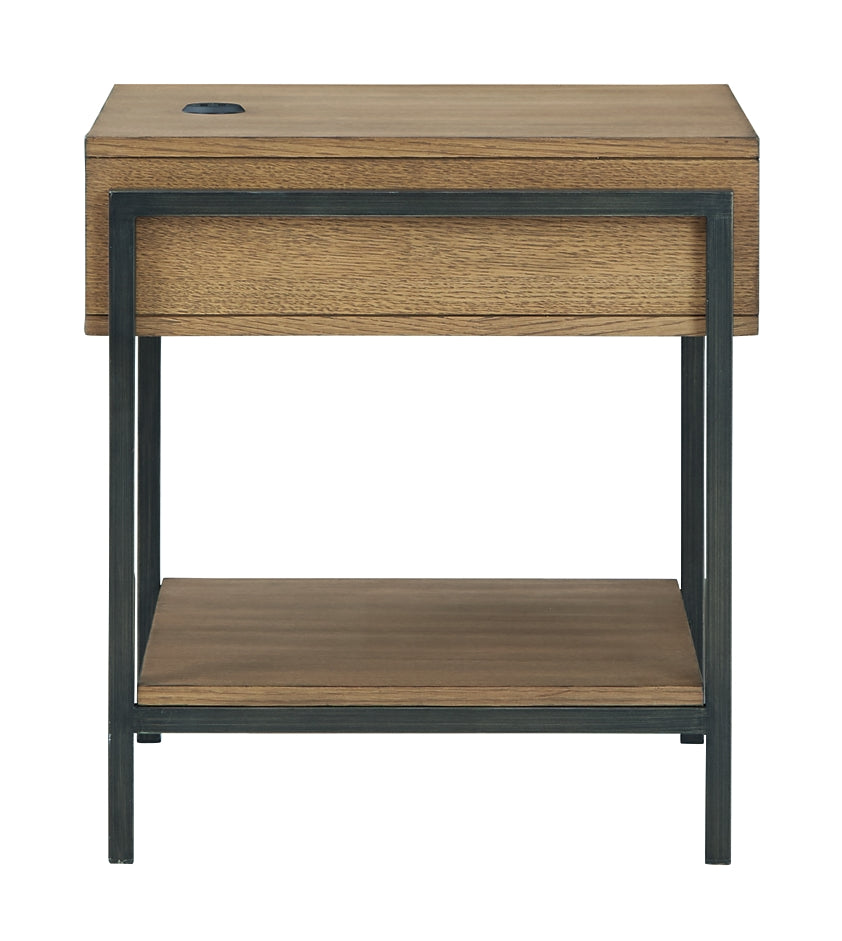 Fridley Modern Oak and Metal End Table with Charging Port