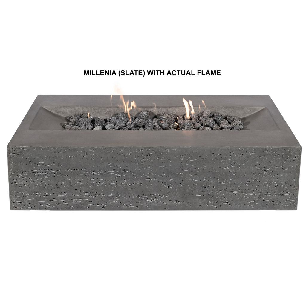 Millenia Rectangle Gas Fire Pit Table - Modern Outdoor Concrete Propane Fire Pit