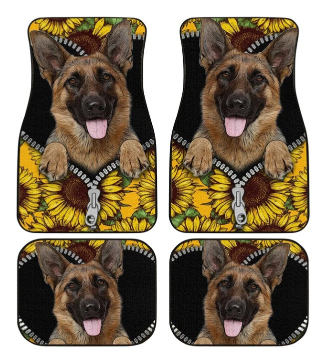Custom Sunflower German Shepherd Car Floor Mats
