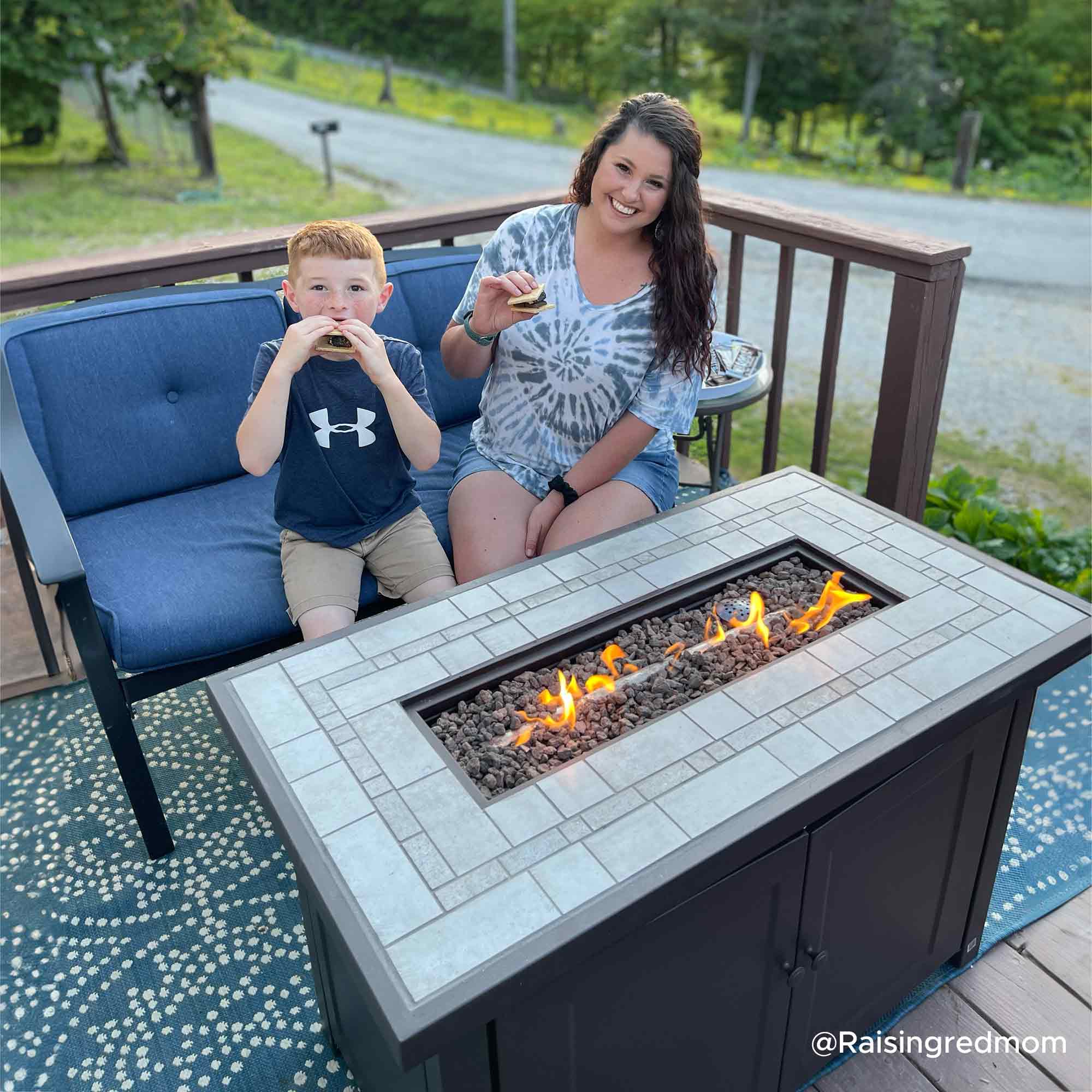 Sunjoy Outdoor Propane Fire Pit Table with Hidden Tank, Smokeless & Stylish