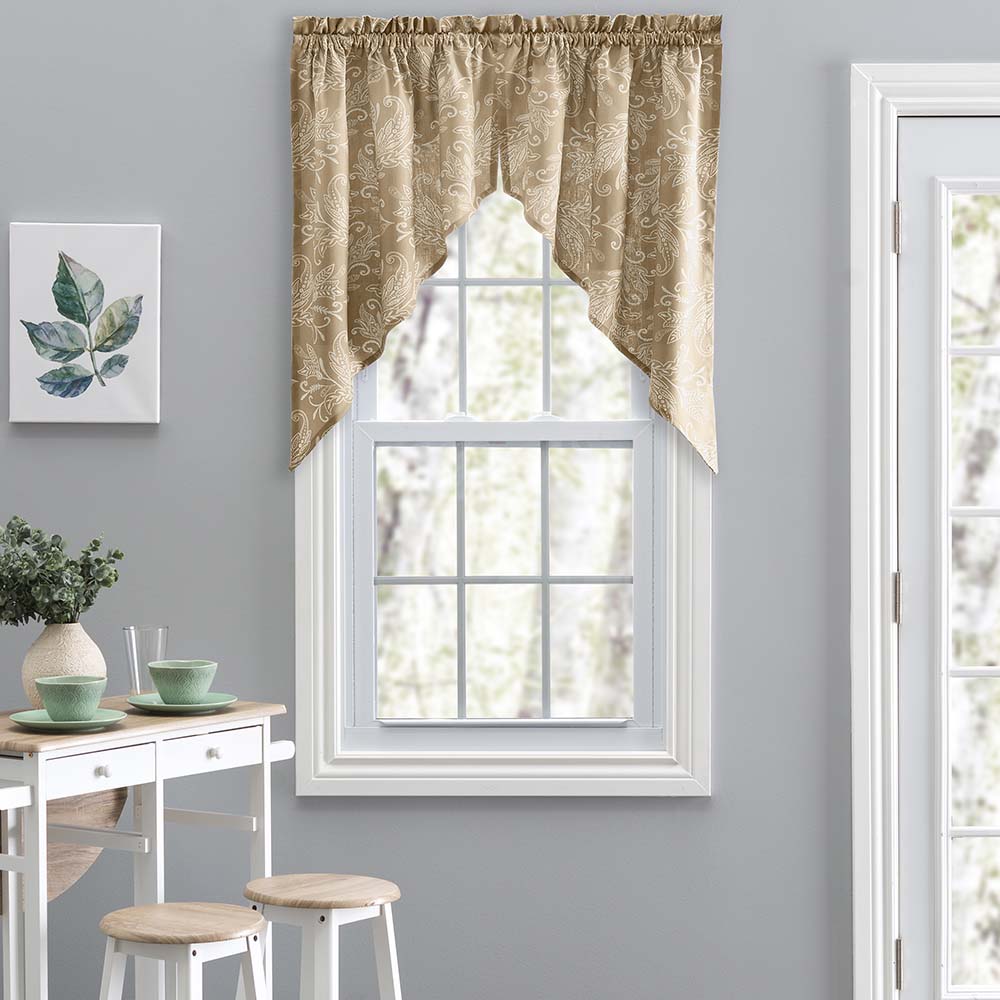 Ellis Curtain Lexington Leaf Pattern Tailored Swags 56x36 Tan