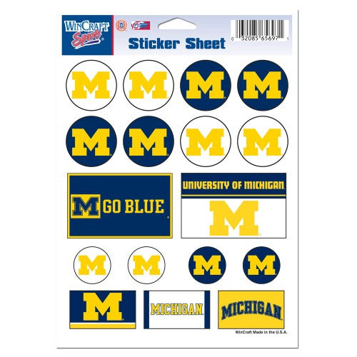 Michigan Wolverines 5x7 Inch Vinyl Sticker Sheet - 17 Decals