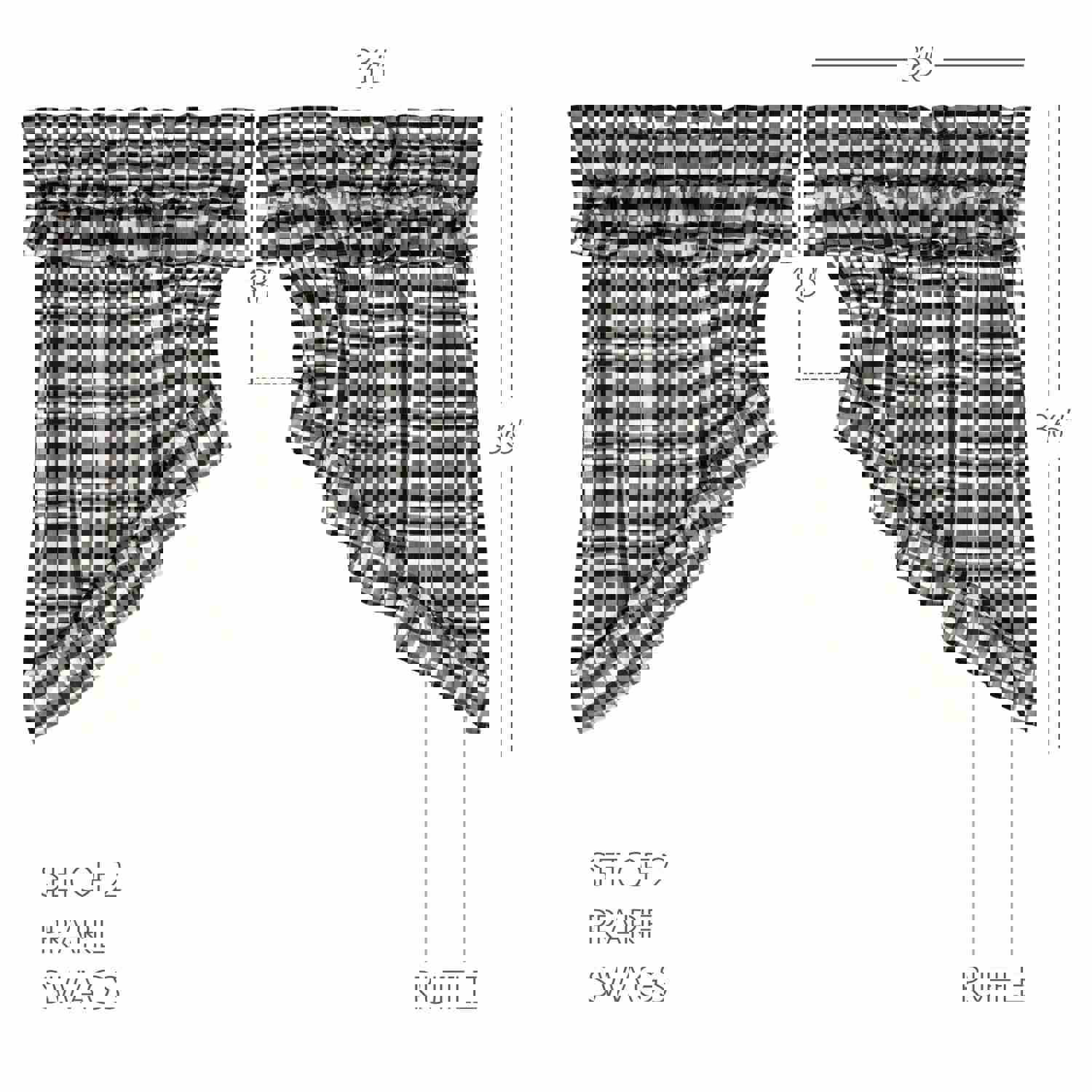 Annie Buffalo Check Ruffled Prairie Swag Set, 2-Piece, 36x36x18