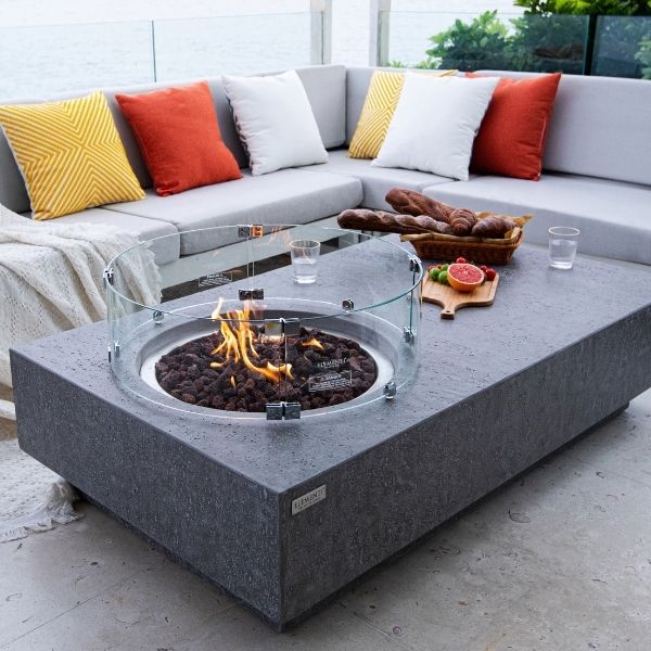 Elementi Metropolis Rectangular Concrete Fire Pit Table - Modern Outdoor Gathering Spot