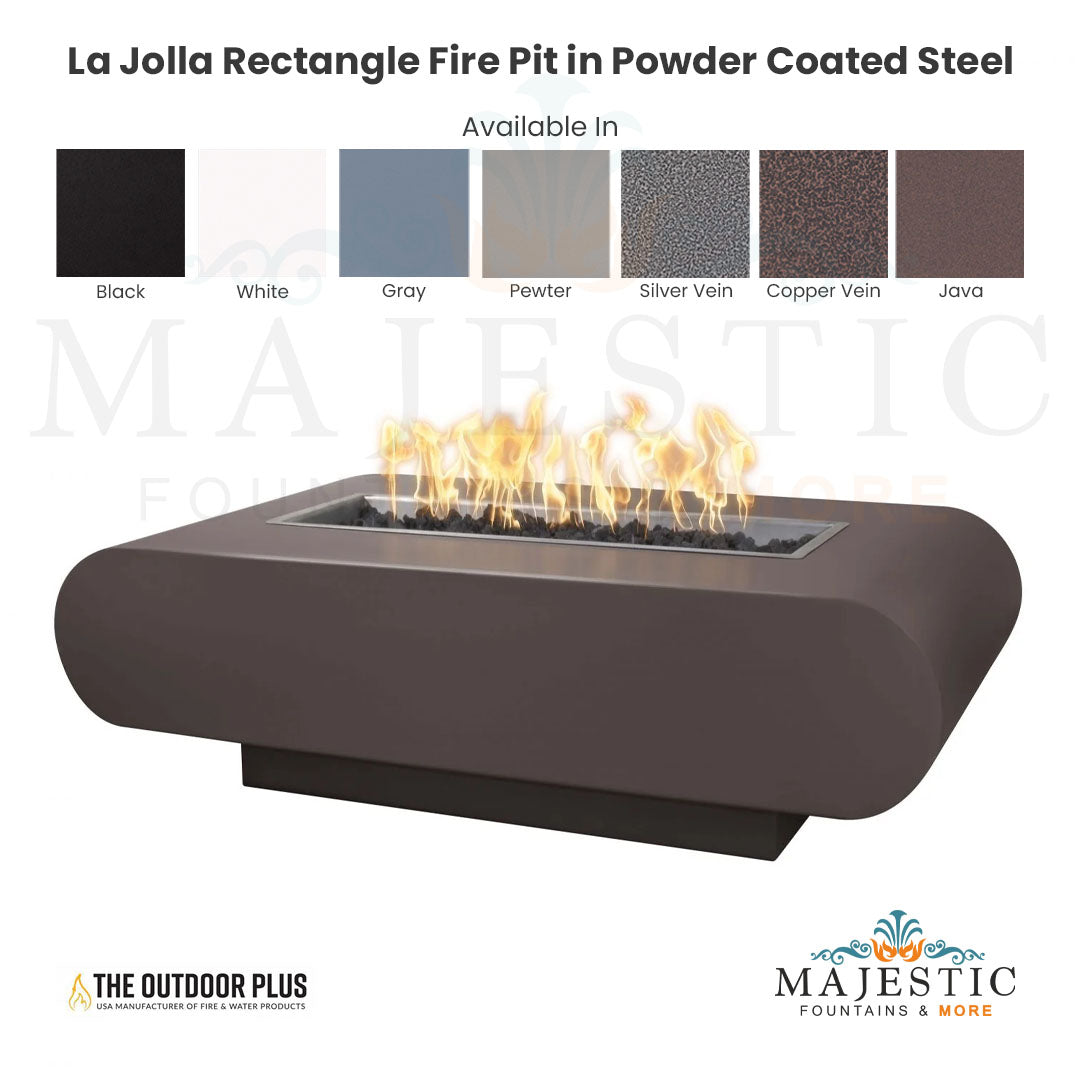 Elegant Outdoor La Jolla Rectangle Fire Pit with Powder Coated Steel and Free Cover