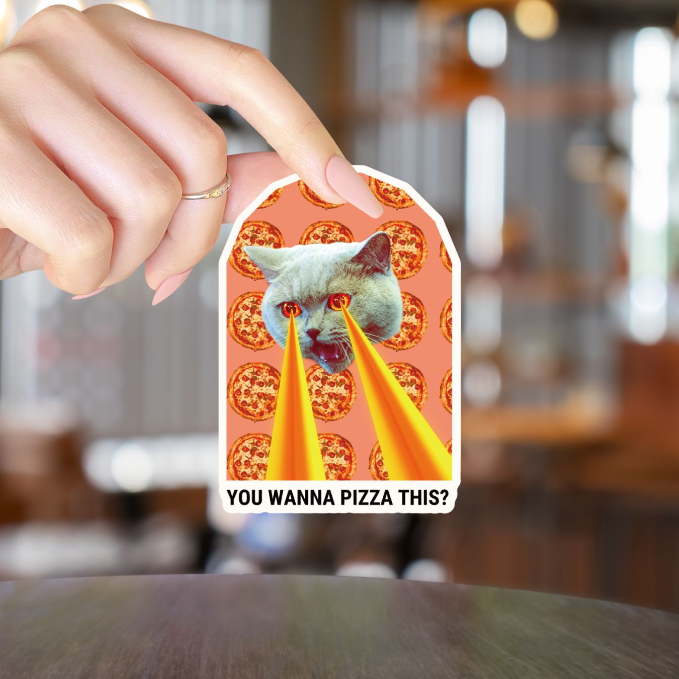 Funny Cat Pizza Sticker | Unique Vinyl Decal