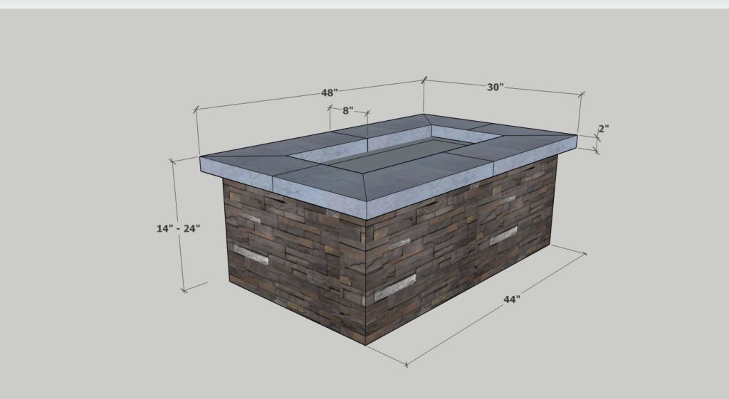 Luxury Outdoor Stone Gas Fire Pit, 48" x 30"