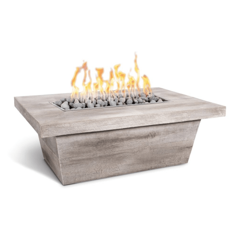 The Outdoor Plus Carson Rectangle 16" Tall Woodgrain Concrete Fire Pit with Cover