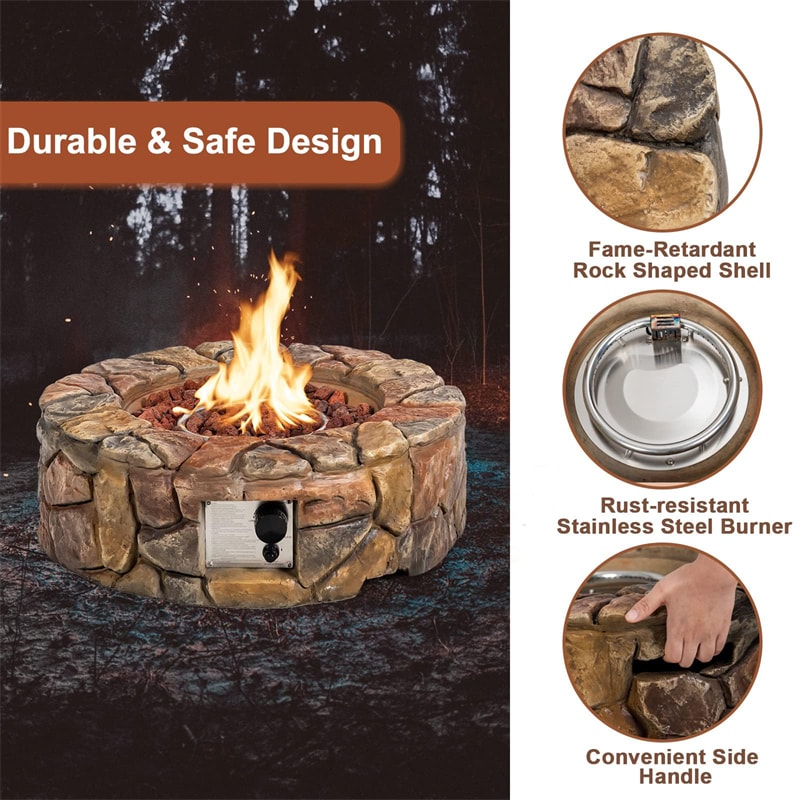 Stainless Steel Outdoor Propane Fire Pit with Lava Rocks & Cover