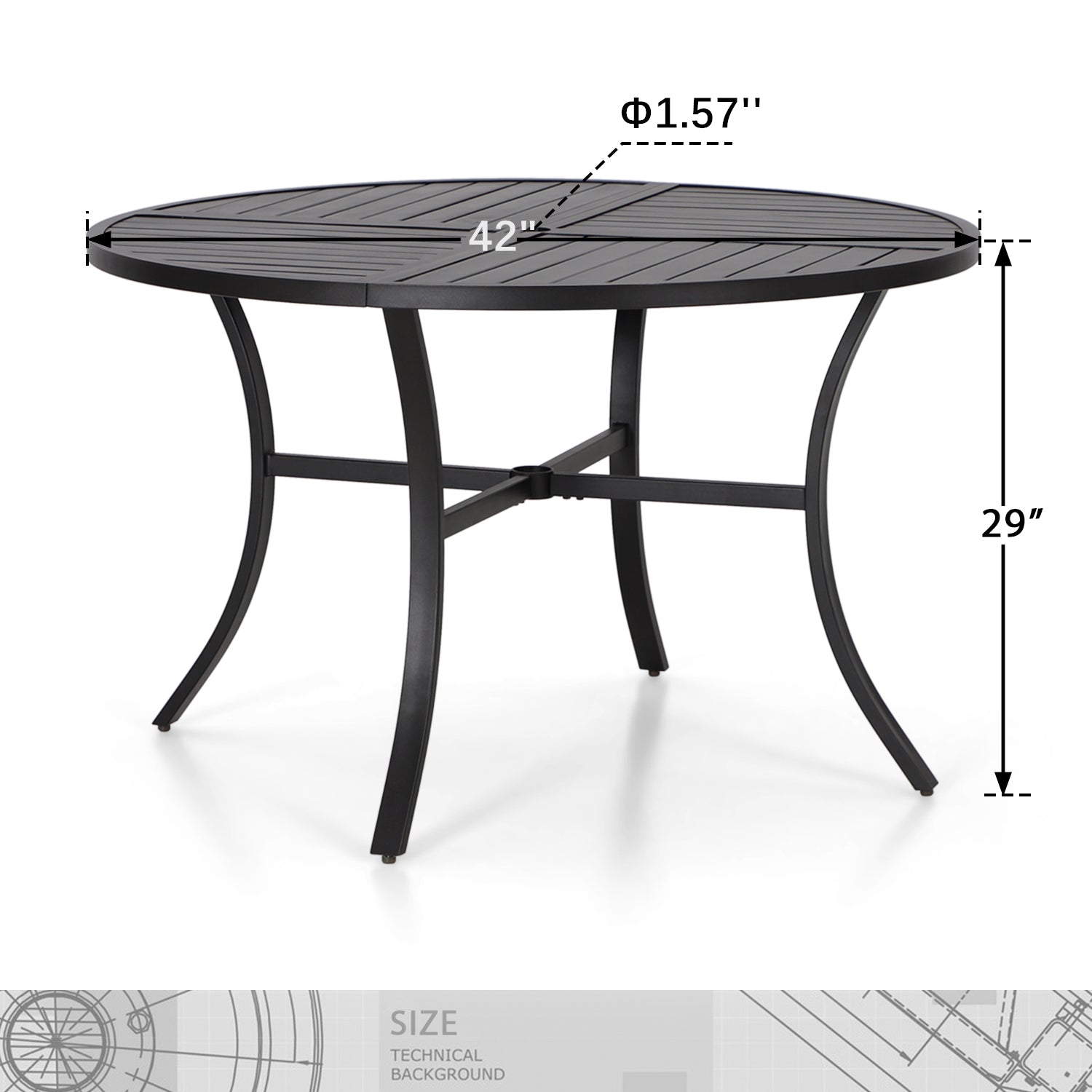 PHI VILLA 5-Piece Outdoor Dining Set with Slat Steel Table and Textilene Swivel Chairs