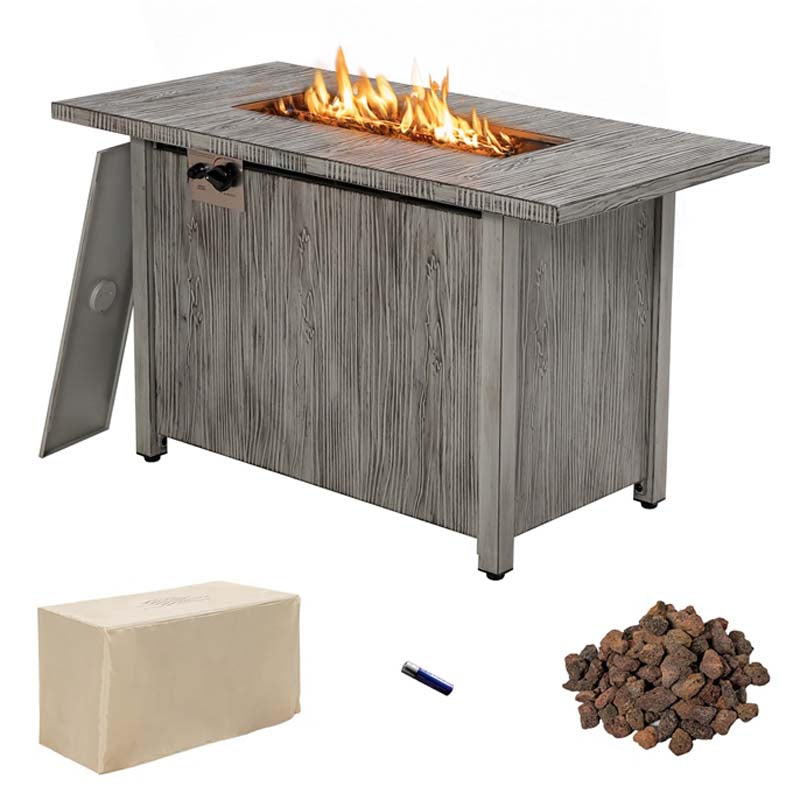 43-inch Outdoor Propane Gas Fire Pit Table with Elegant Wood Grain