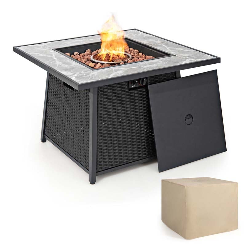 Elegant 35" 50,000 BTU Outdoor Propane Fire Pit Table with Marble Top