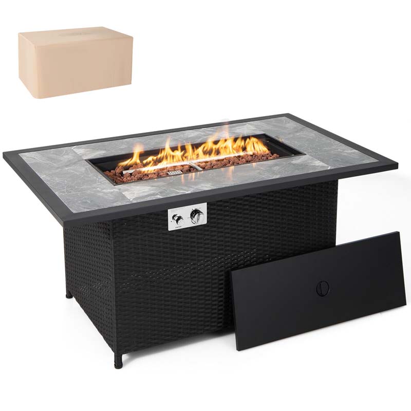 Luxury Outdoor Propane Gas Fire Pit Table with Rattan and Marble