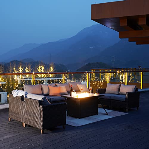 Grand Patio 43 Inch Rectangle Outdoor Propane Fire Pit Table with Resin Wicker Base