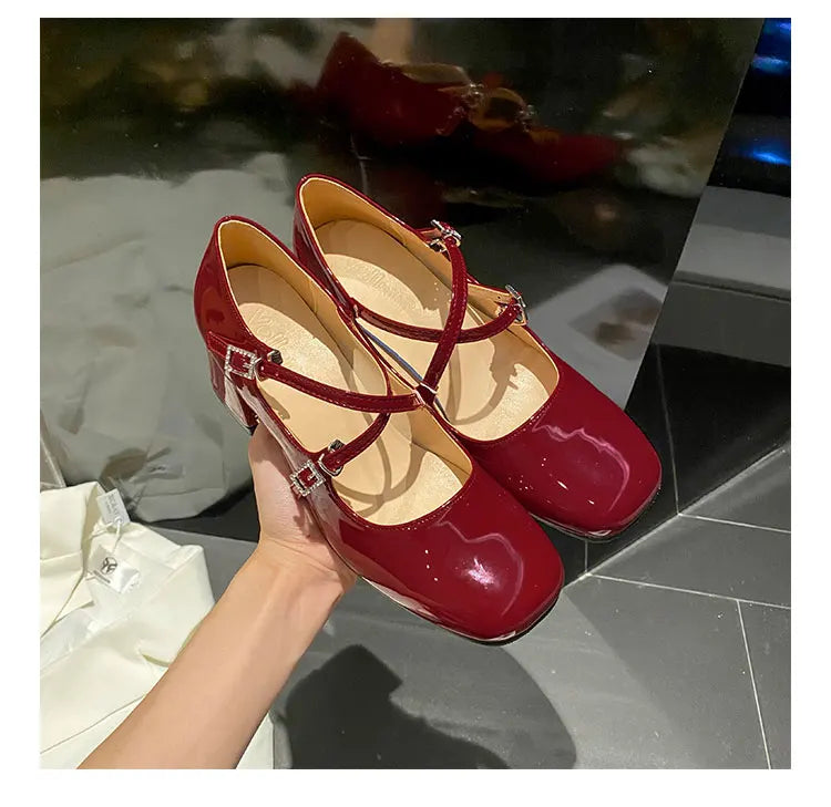Elegant Vintage Mary Jane Heels with Rhinestone Buckle
