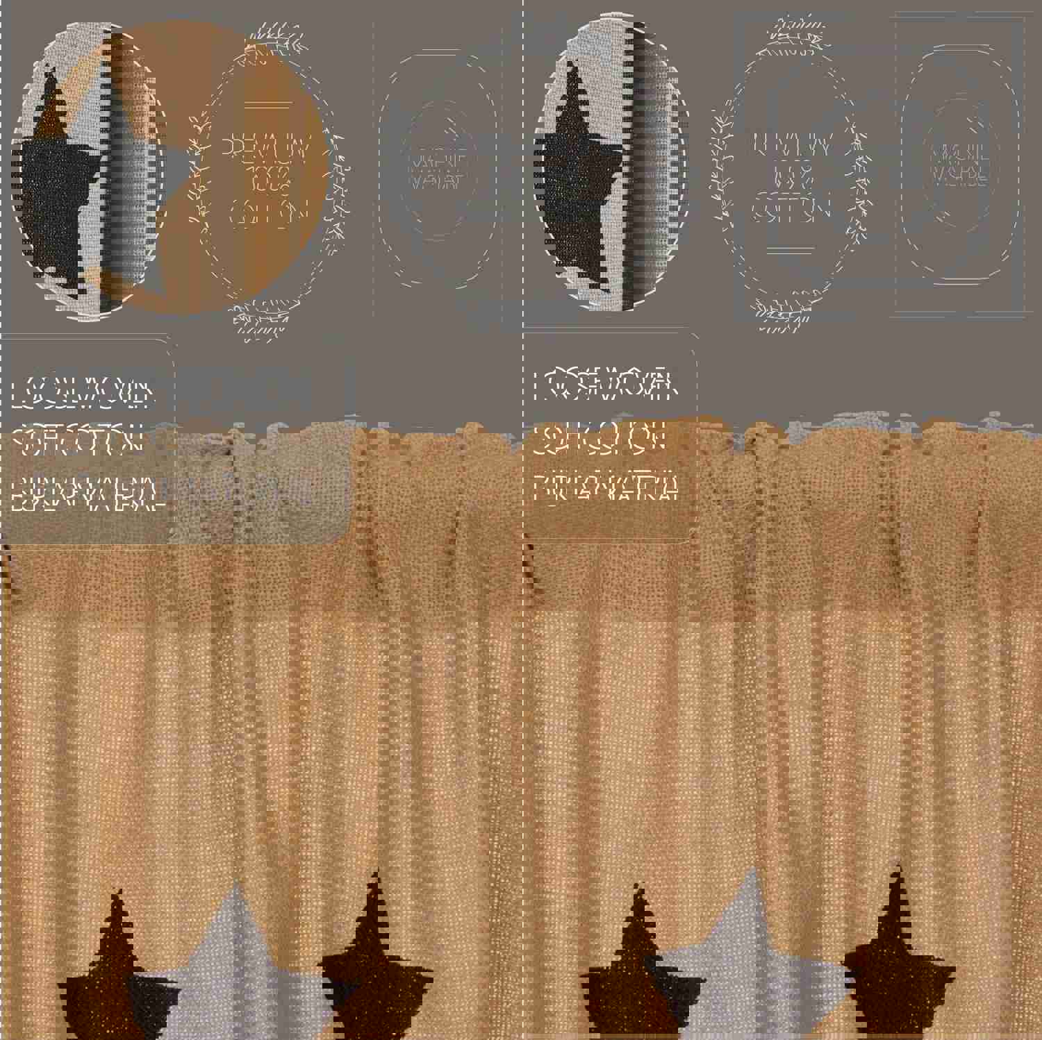 Rustic Country Style Burlap Swag Curtain Set