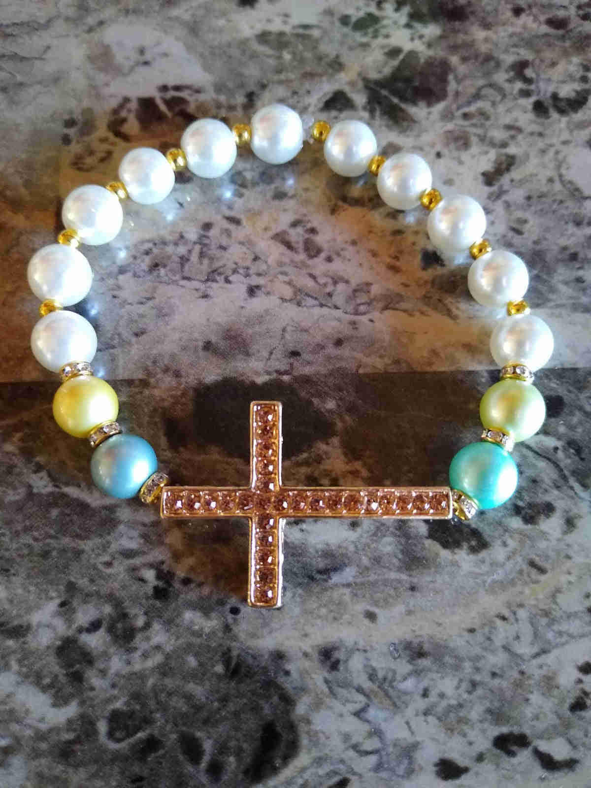 Glorious Rhinestone Cross Beaded Bracelet, Faithful Jewelry