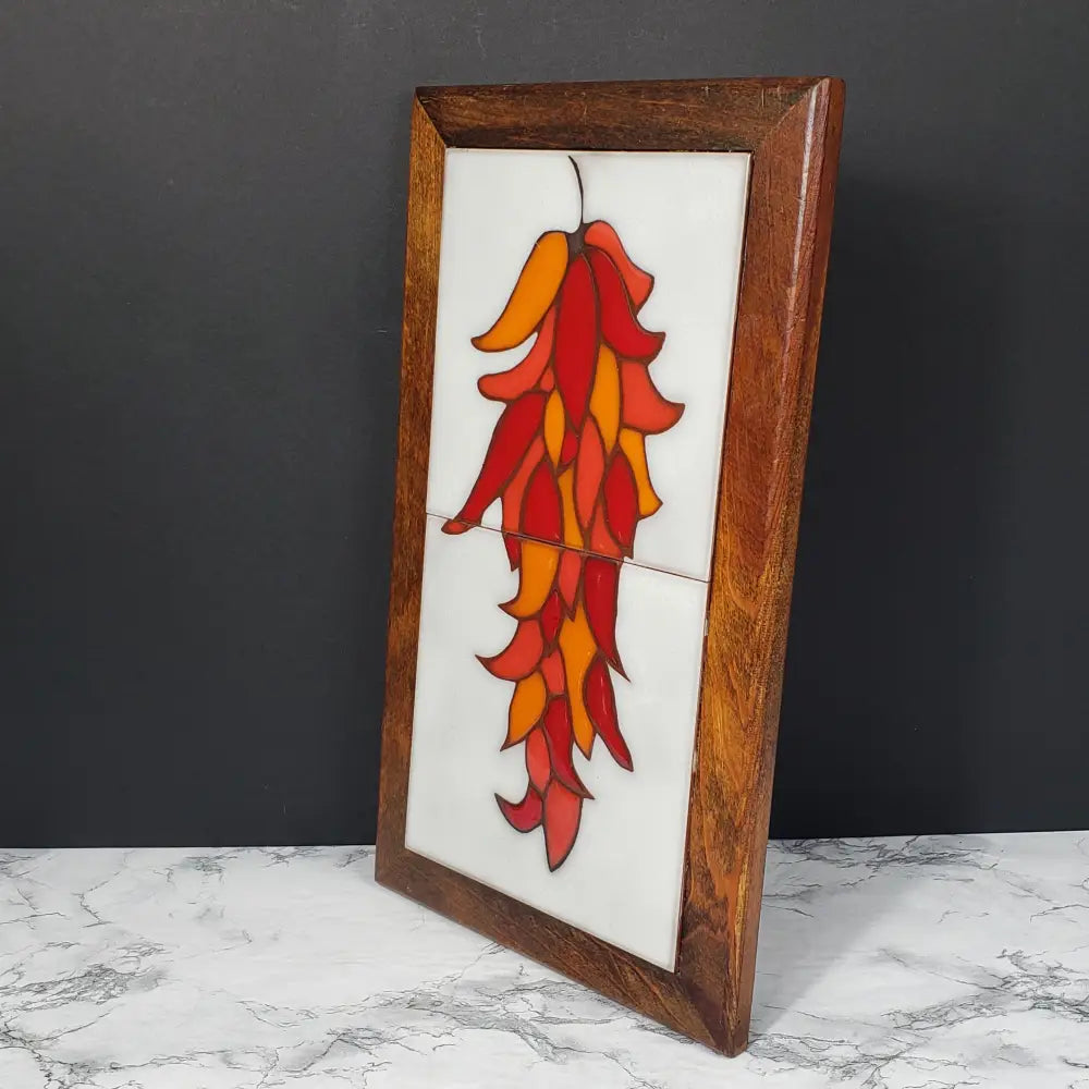 Vintage Italian Red Pepper Tile Trivet, Wood Wall Decor