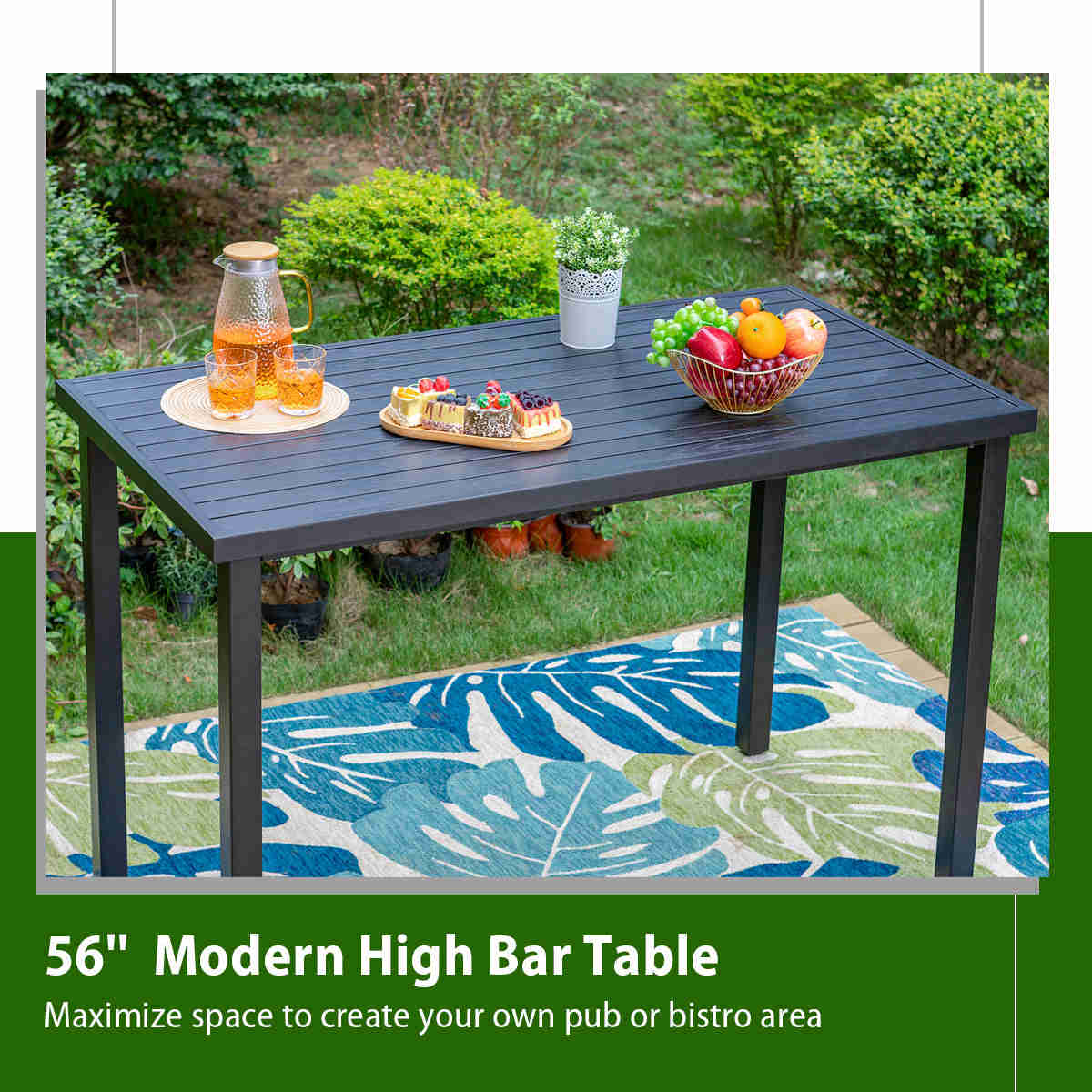 Alfresco Elegance Outdoor Bar Stool Set with Cushioned Seats and Rustic High Table