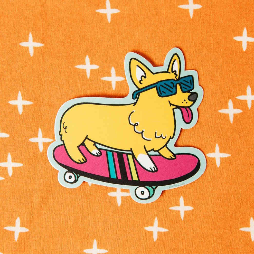 Corgi Skateboarder Sunglasses Vinyl Sticker