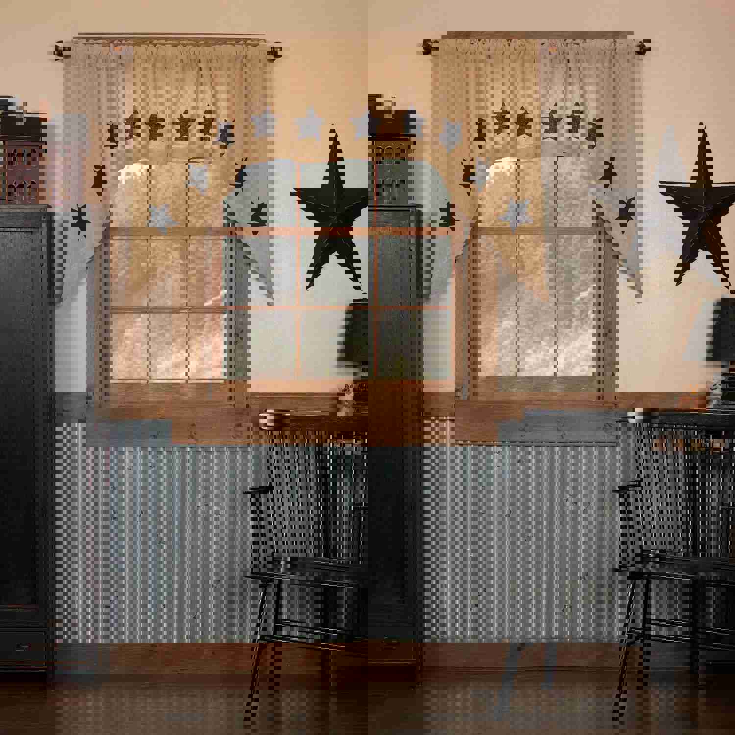 Rustic Country Style Burlap Swag Curtain Set