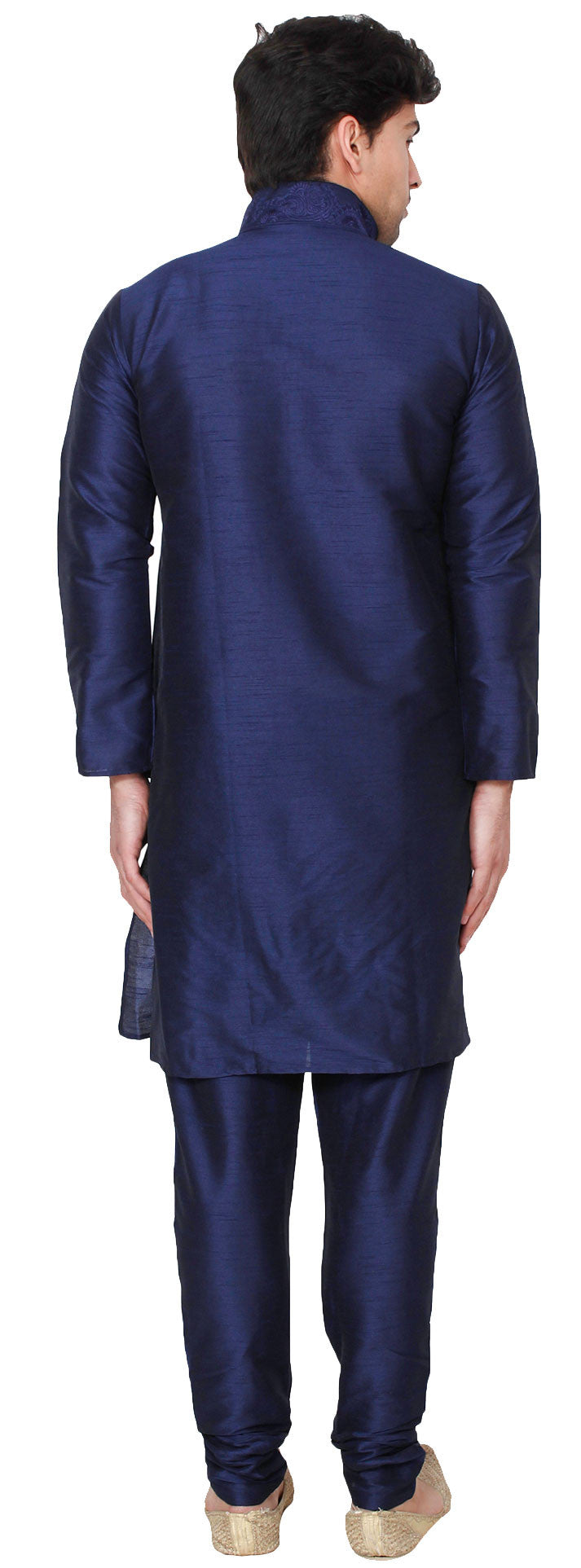 Elegant Silk Embroidered Men's Kurta Pajama - Traditional Indian Attire (Blue)