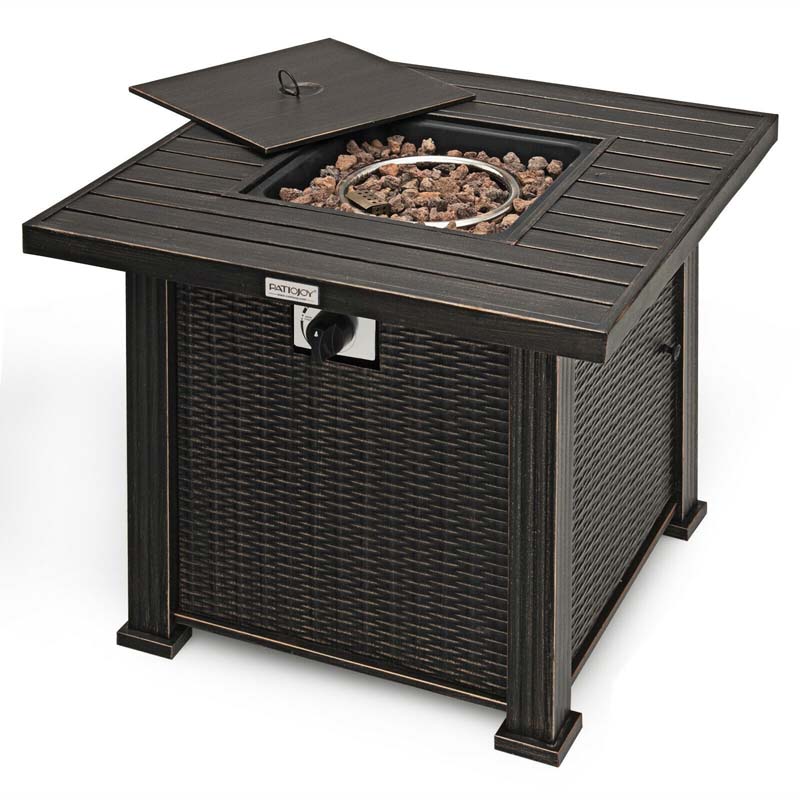 30" Square Outdoor Propane Fire Pit Table with 50,000 BTU Burner