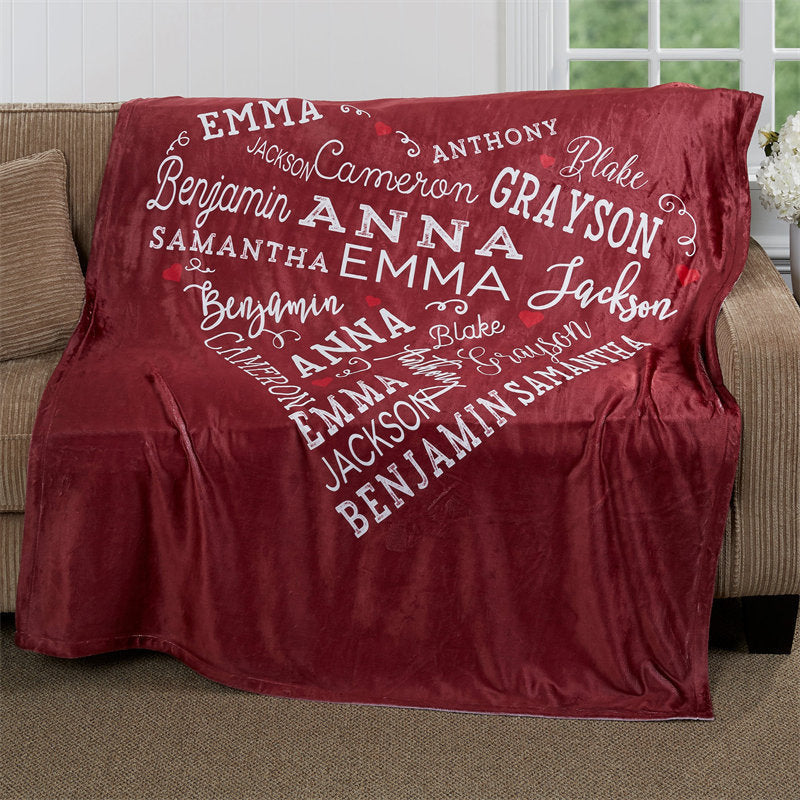 Personalized Wine Red Heart Shape Soft Blanket
