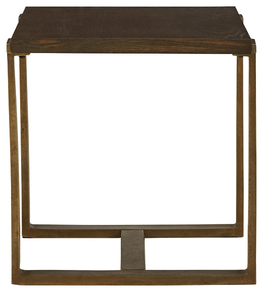 Modern Oak Veneer and Metal End Table