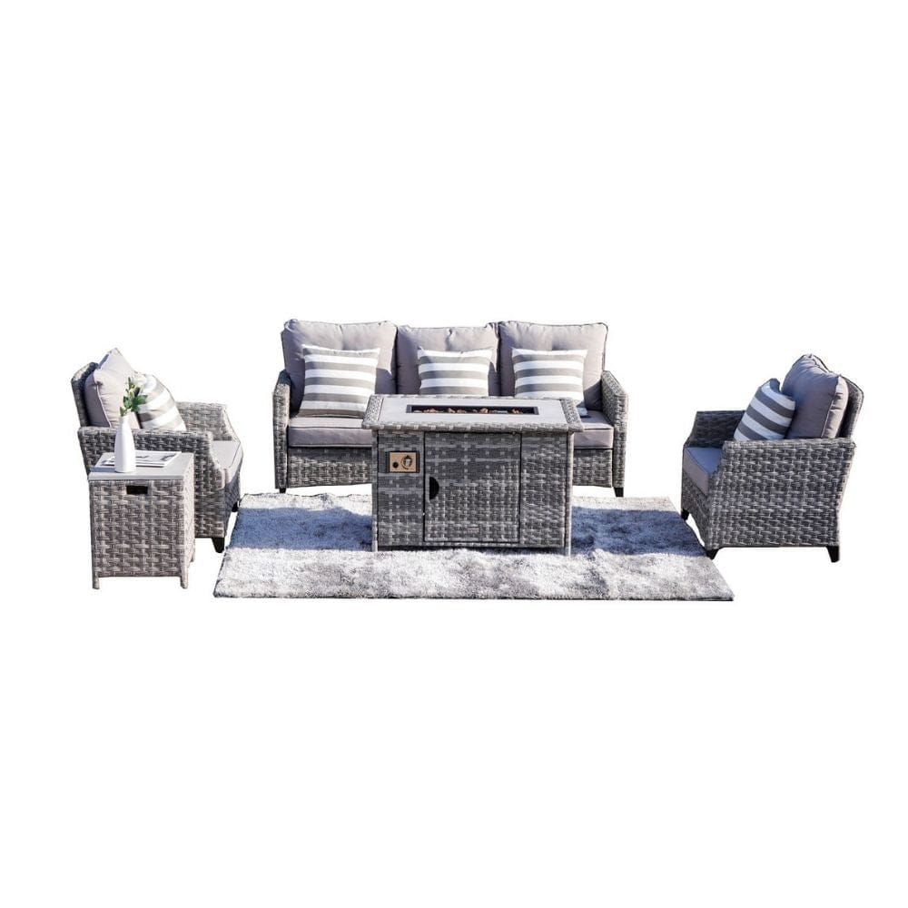Luxury Outdoor Wicker Furniture Set with Fire Pit
