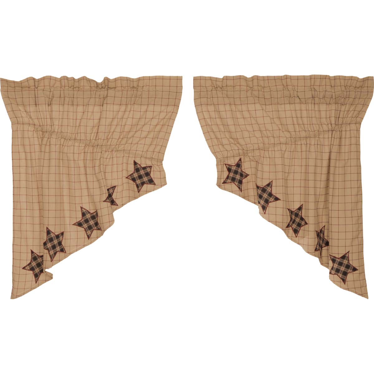 Rustic Country Style Window Swag Set with Applique Stars