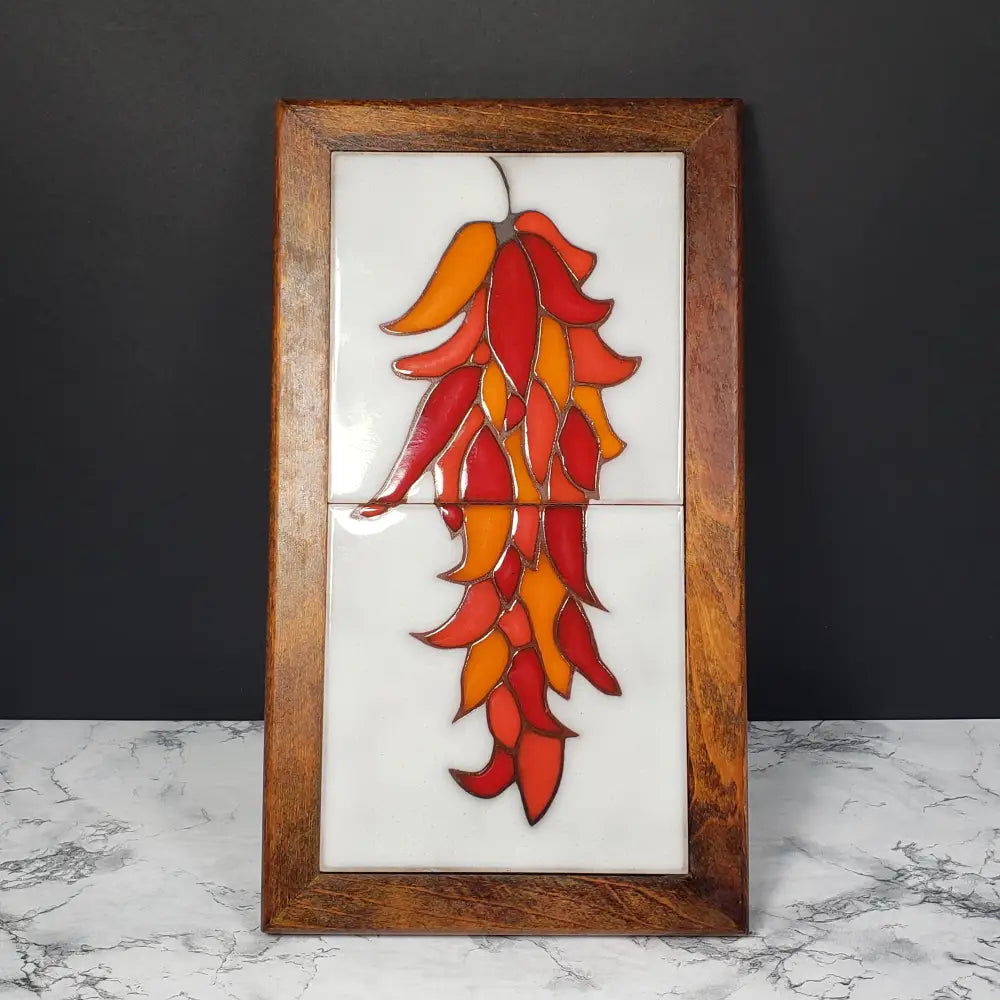 Vintage Italian Red Pepper Tile Trivet, Wood Wall Decor
