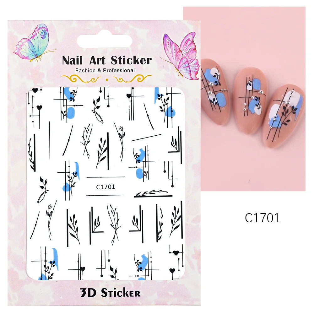 Elegant Daisy Flower Nail Art Stickers with Embossed Design