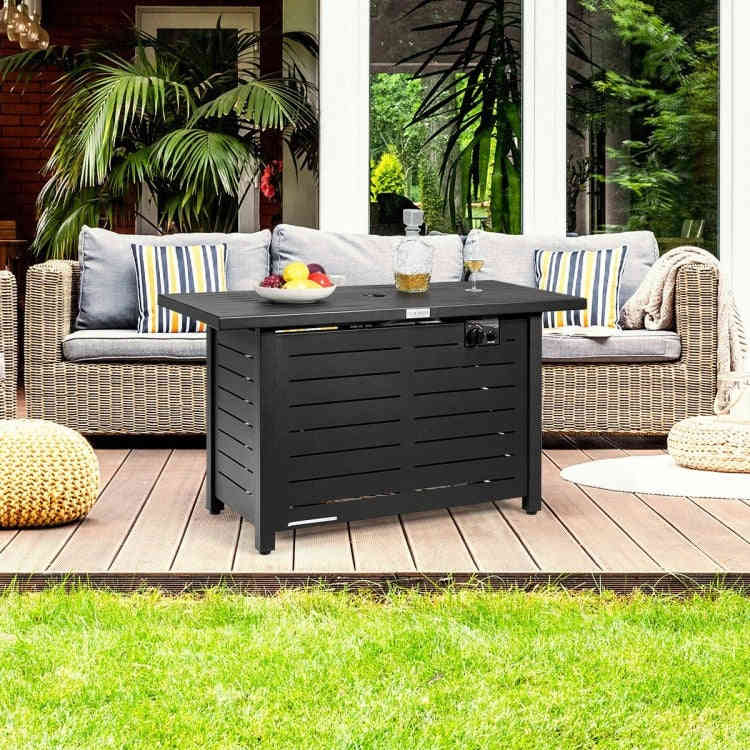 60,000 BTU Outdoor Brown Rectangular LP Gas Fire Pit Table