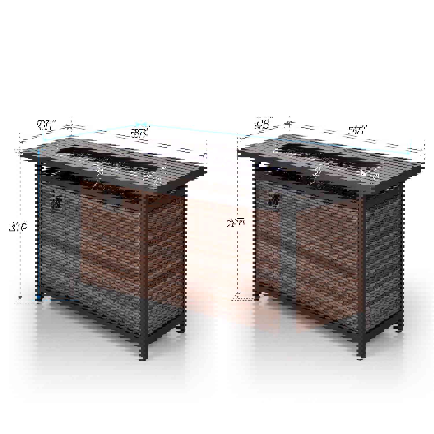 Phi Villa 56 Inch Outdoor Wicker & Steel Propane Fire Pit Table