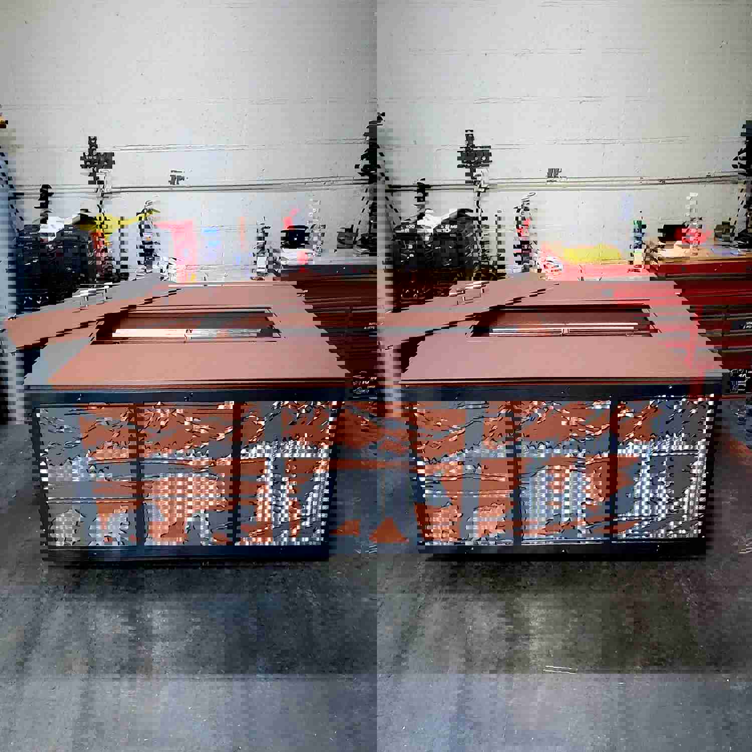 Unique Rectangle American Steel Fire Pit with Rust Patina